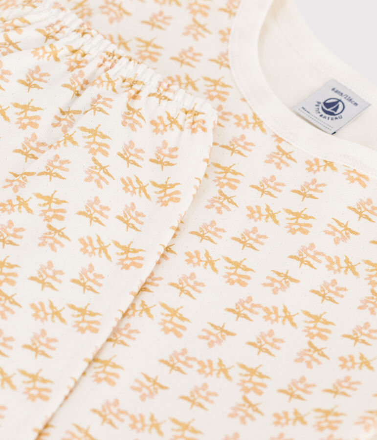 Meisjespyjama met bloemetje in tubic wit/multicouleur