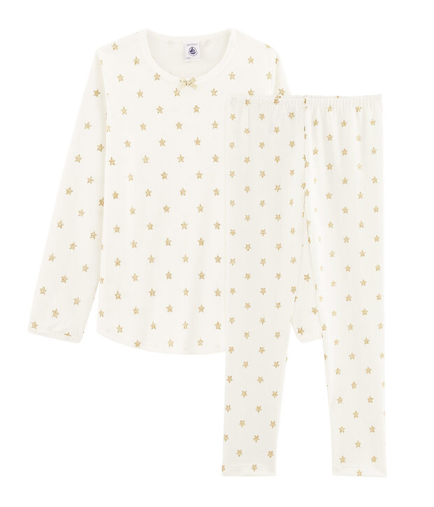 Pyjama met sterren van ribstof voor meisjes wit/geel