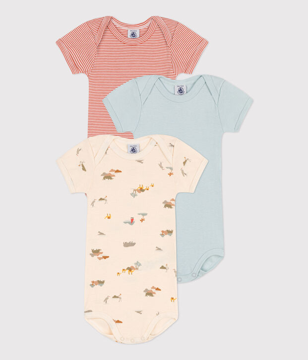 Set van 3 katoenen body's met korte mouwen en dierenprint multicouleur