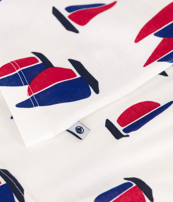 Pyjama short enfant en coton imprmé bateaux blanc MARSHMALLOW/blanc MULTICO