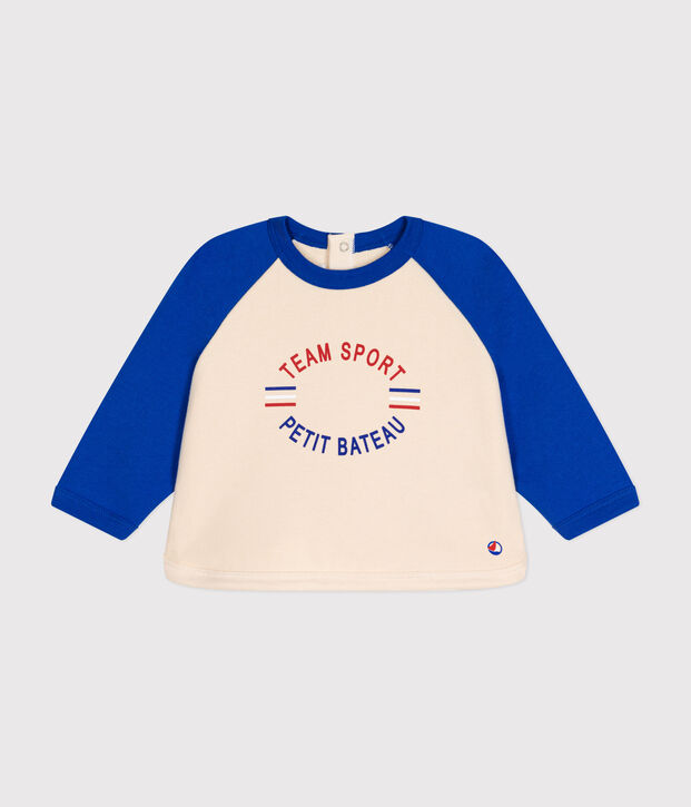 Fleece sweatshirt voor baby's ecru/blauw