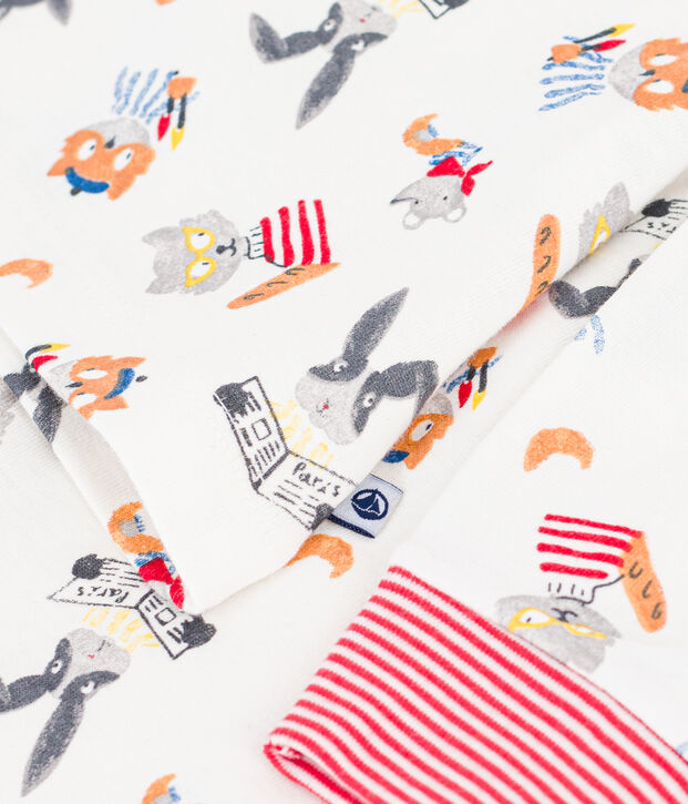 Pyjama enfant en coton imprim&eacute; animaux blanc/multicouleur