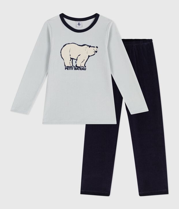 Pyjama enfant en velours bleu/bleu