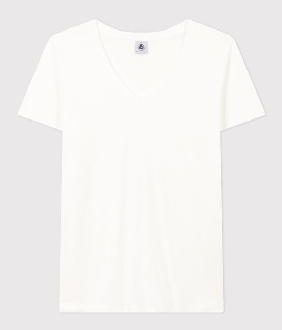 Le Droit, T-shirt met korte mouw en V-hals van dunne jersey voor dames wit ECUME