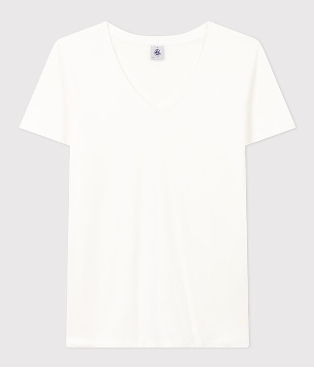 Tee-shirt LE DROIT col V en coton Femme blanc