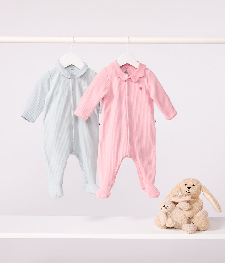 Fluwelen babypyjama met effen kraag roze