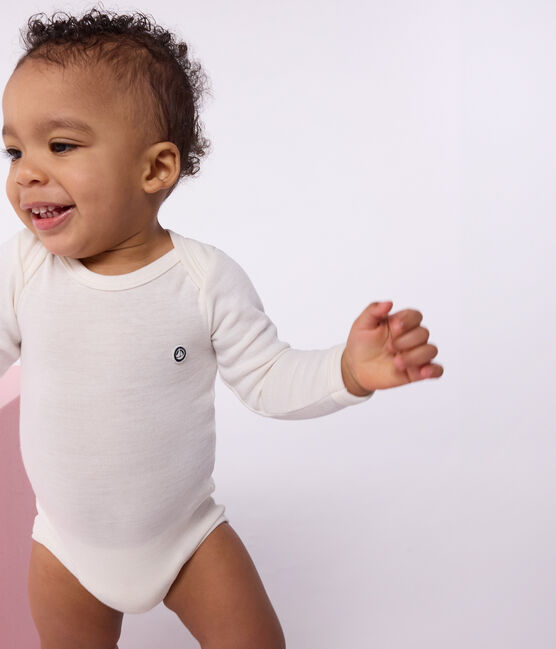 Babybody met lange mouwen in wol en katoen ECRU 08163