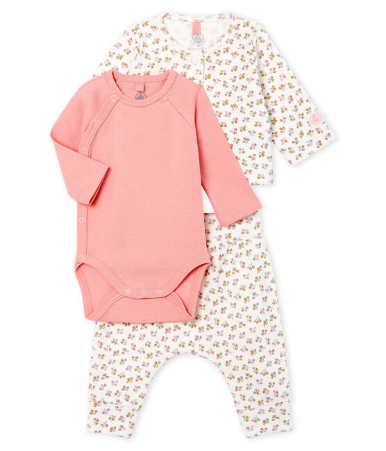 Ensemble trois pièces bébé fille en côte blanc MARSHMALLOW/blanc MULTICO