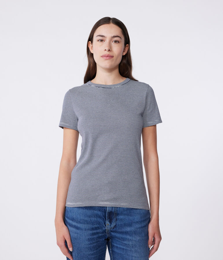 L'Iconique, gestreept T-shirt met korte mouw van ribstof voor dames blauw/wit