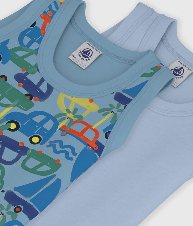 Setje van katoenen kinderhemdjes met autootjesprint multicouleur