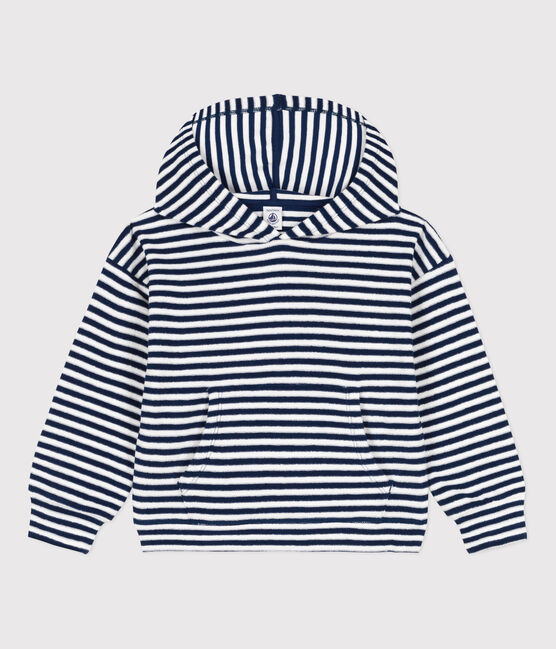Sweatshirt rayé à capuche enfant garçon bleu MEDIEVAL/blanc MARSHMALLOW