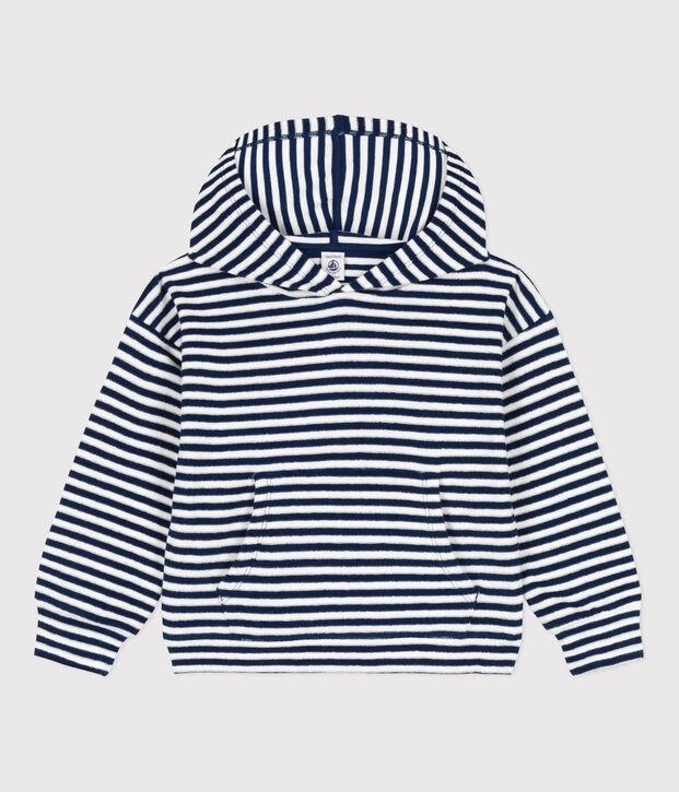 Gestreept sweatshirt met kap voor jongens blauw/wit