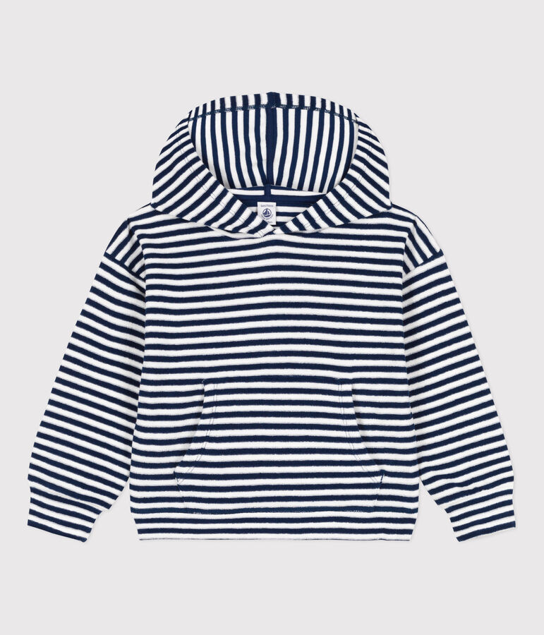 Sweatshirt ray&eacute; &agrave; capuche enfant gar&ccedil;on bleu/blanc