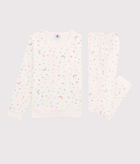 Pyjama à imprimé confettis petite fille en molleton blanc MARSHMALLOW/blanc MULTICO
