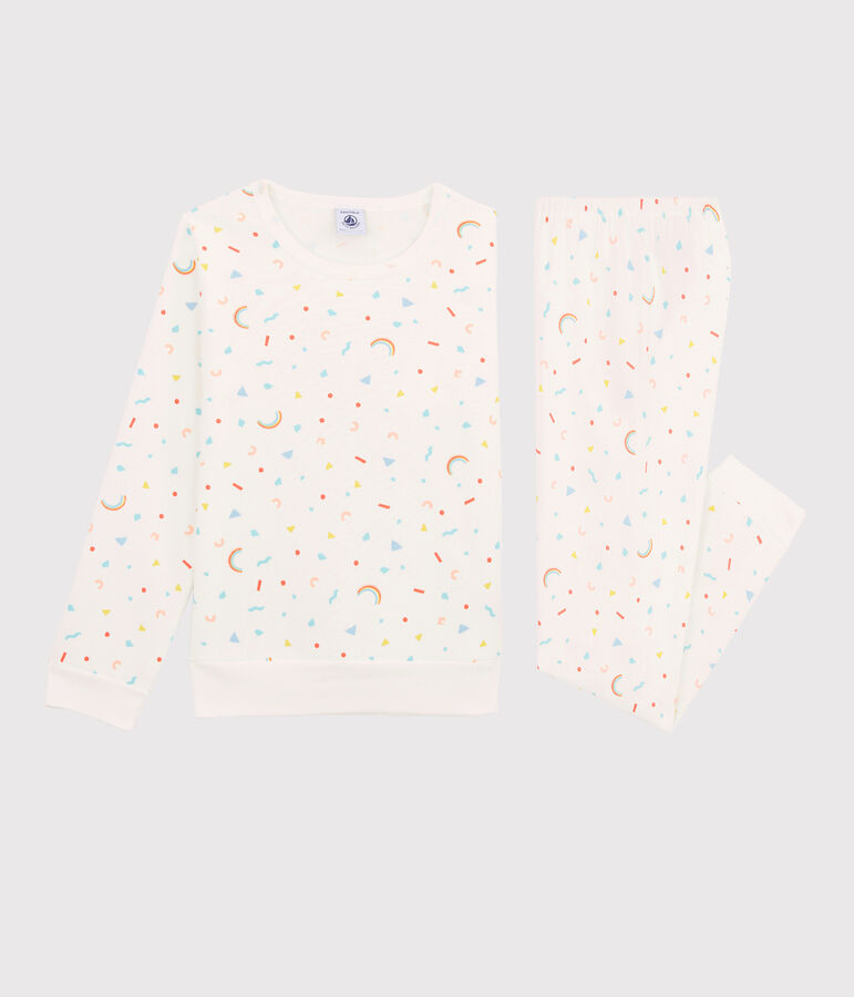 Meisjespyjama van molton met confetti print wit/multicouleur
