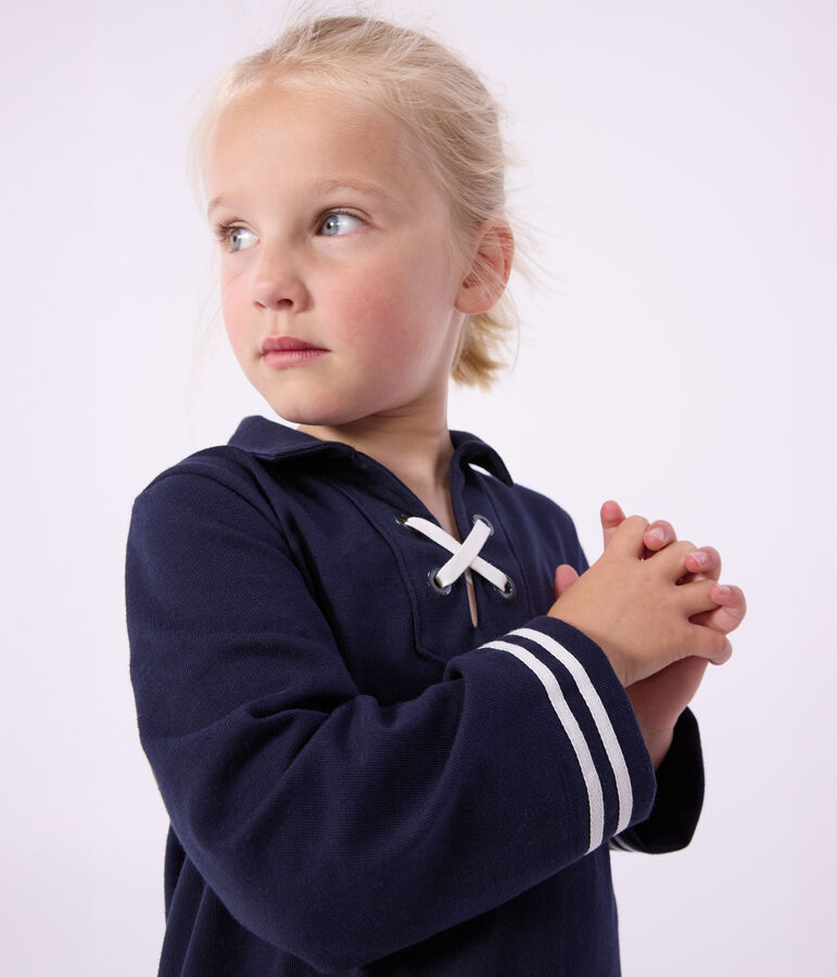 Effen katoenen kinderjurk met lange mouwen blauw