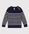 Meisjes/jongens pull van wol en katoen blauw SMOKING/wit MARSHMALLOW