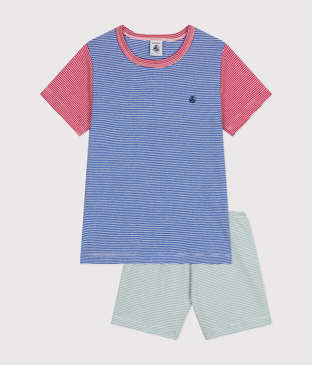 Pyjama short  en coton ray&eacute; enfant vert/multicouleur