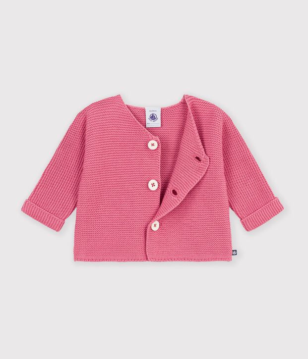 Cardigan b&eacute;b&eacute; tricot point mousse en coton uni rose
