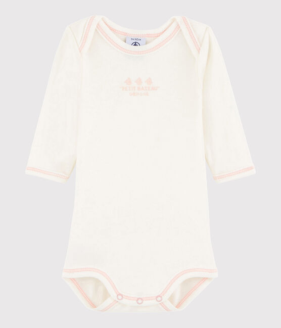 Rompertje lange mouwen babymeisje wit MARSHMALLOW/roze CHARME