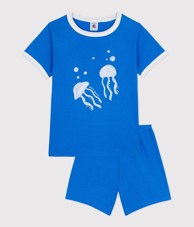 Korte katoenen pyjama met kwalmotiefje vooor kinderen blauw