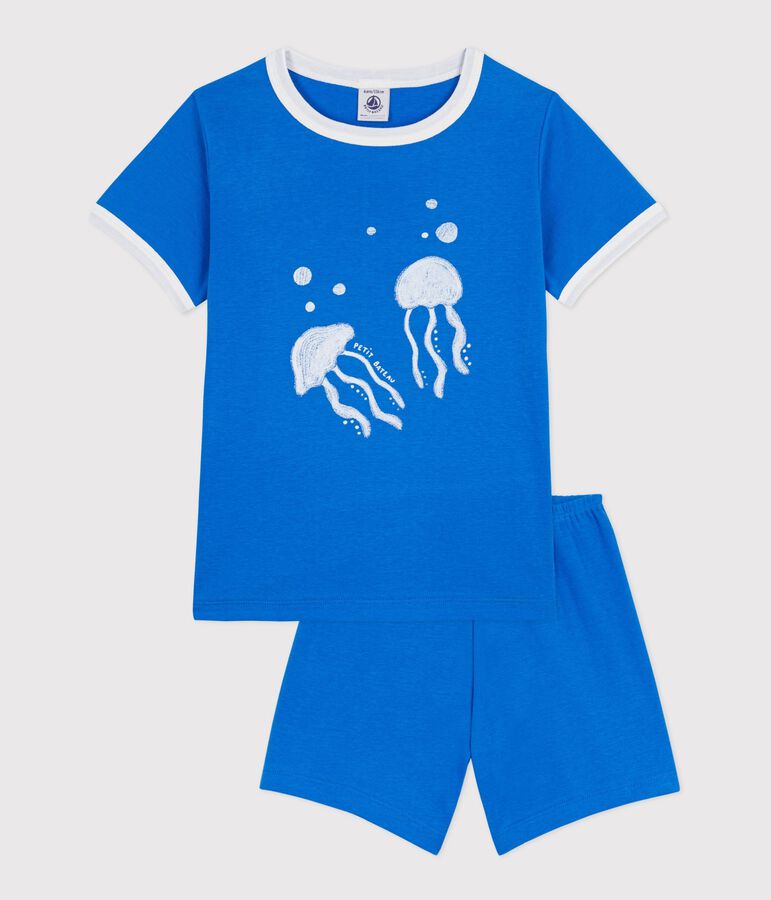 Pyjama short enfant en coton motif m&eacute;duse bleu
