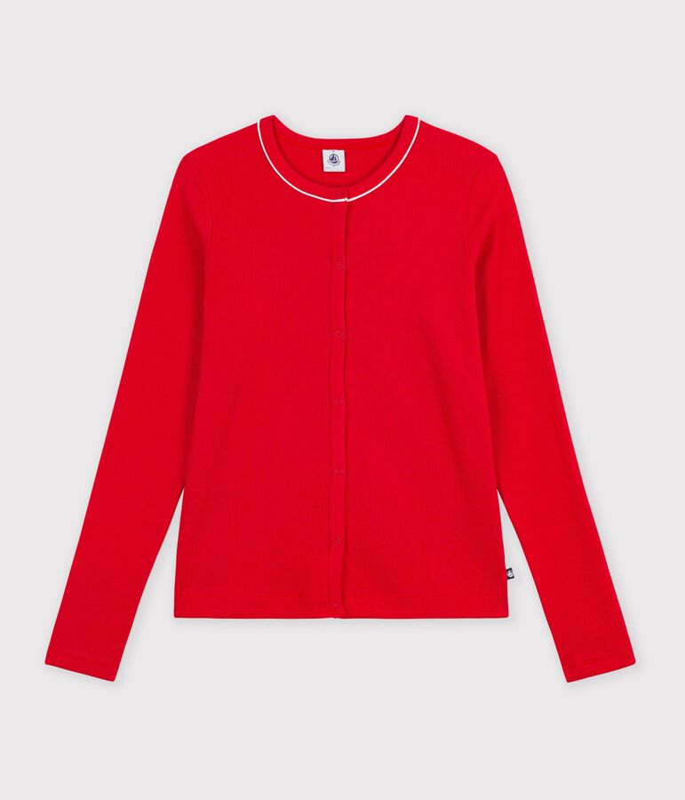 Cardigan femme en coton uni rouge