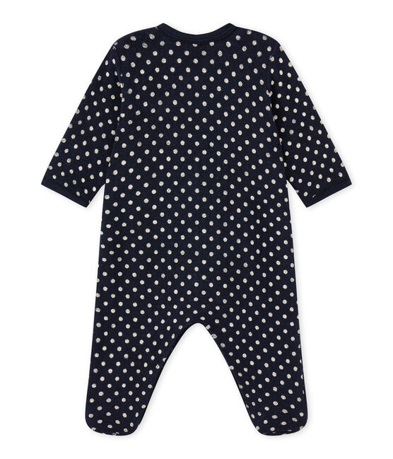 Pyjama in bouclébadstof met stippen voor babymeisjes blauw SMOKING/wit ECUME
