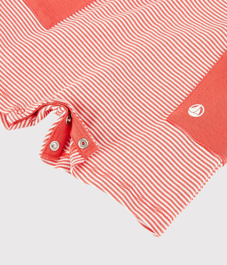 Korte gestreepte geribde jumpsuit voor babyjongens oranje OURSIN/wit MARSHMALLOW