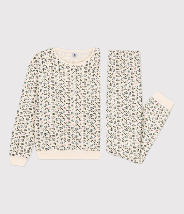 Damespyjama van katoen ecru/blauw/multicouleur