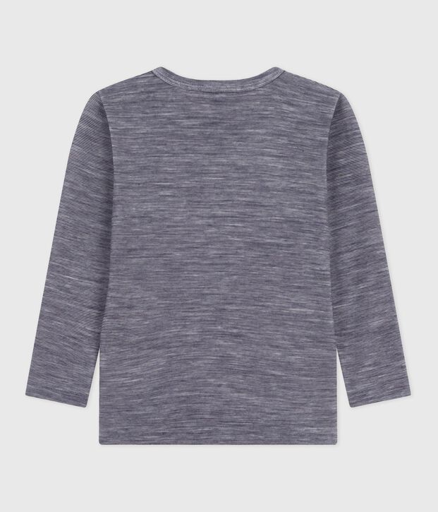Gestreept T-shirt met lange mouw van wol en katoen voor kinderen blauw/wit