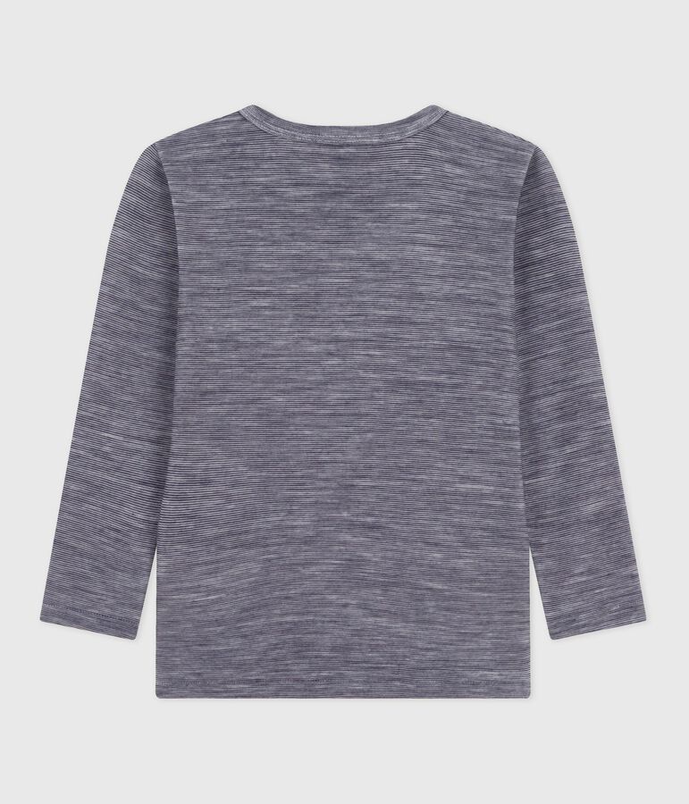 Gestreept T-shirt met lange mouw van wol en katoen voor kinderen blauw/wit