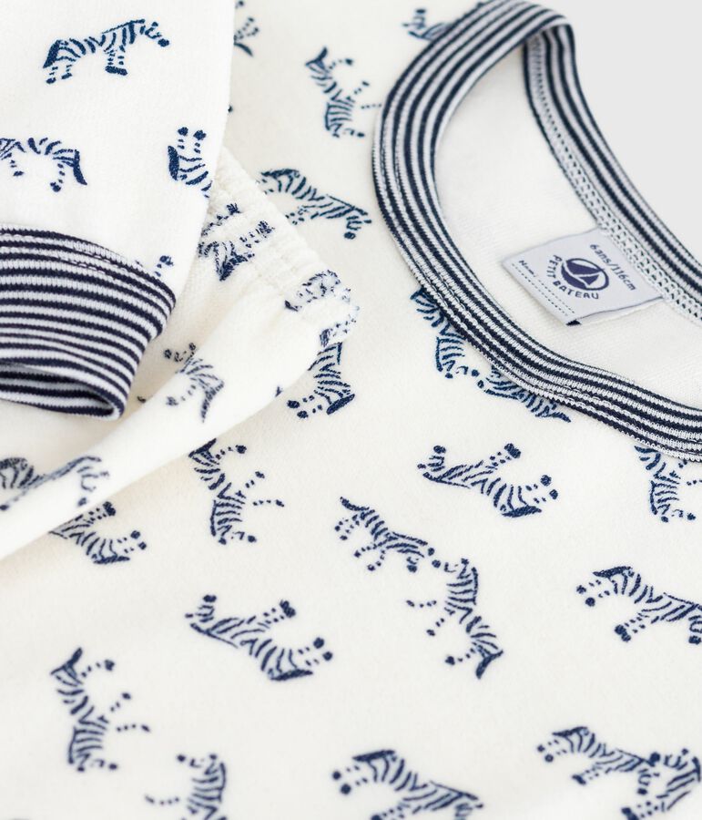 Fluwelen kinderpyjama met zebraprint blauw MILK/ SOIR