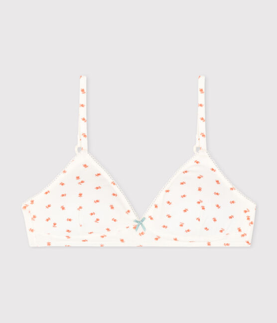 Soutien gorge paddé fleur en coton et élasthanne fille blanc MARSHMALLOW/blanc MULTICO