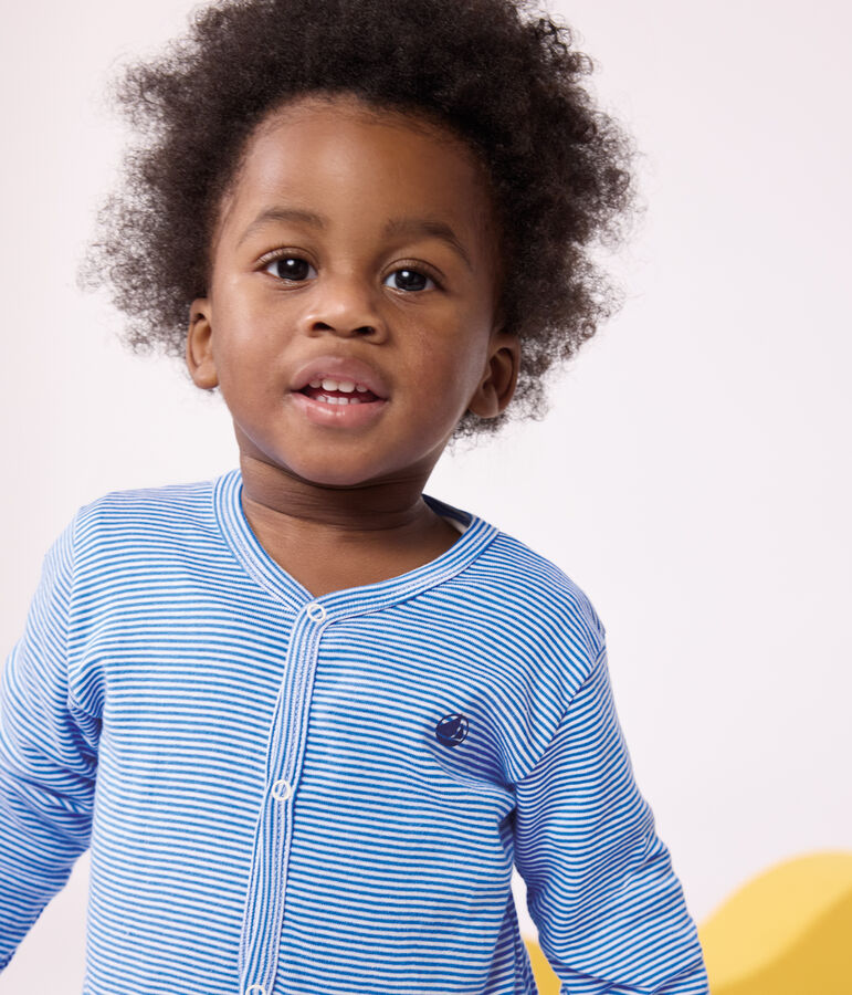 Katoenen babypyjama met streepjes blauw/wit