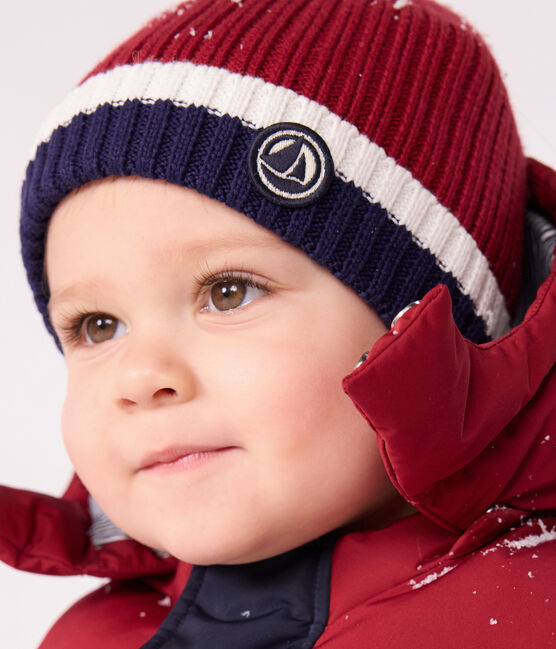 Gebreide babymuts met fleecevoering rood AMARANTE/ MULTICO