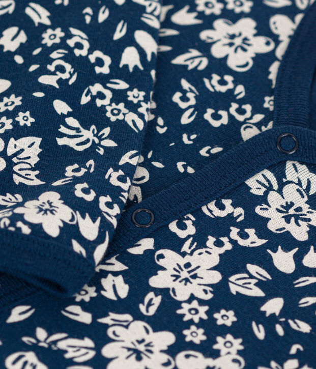 Katoenen babypyjama met bloemenprint blauw/wit
