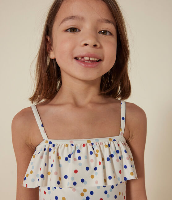 Maillot de bain 1 pièce imprimé enfant fille blanc MARSHMALLOW/blanc MULTICO
