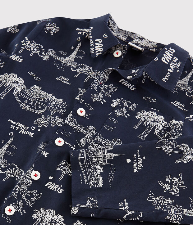 Katoenen jongenspyjama met print van Parijs blauw/wit