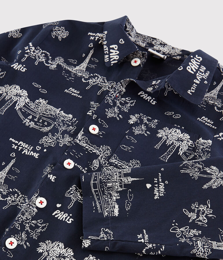 Pyjama imprim&eacute; Paris petit gar&ccedil;on en coton bleu/blanc