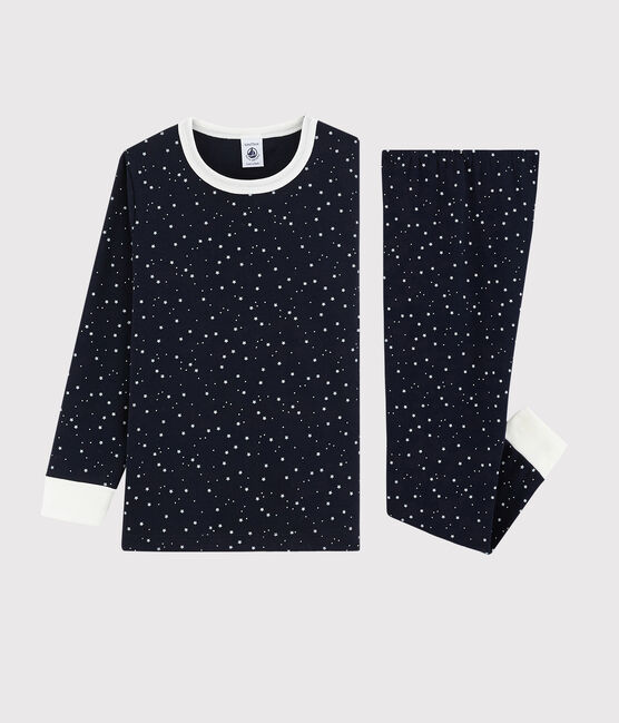 Pyjama à étoiles blanches enfant mixte en côte bleu SMOKING/blanc MARSHMALLOW