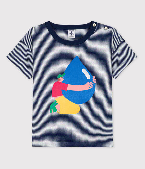T-shirt jongen Petit Bateau x Water Family blauw MEDIEVAL/wit MARSHMALLOW