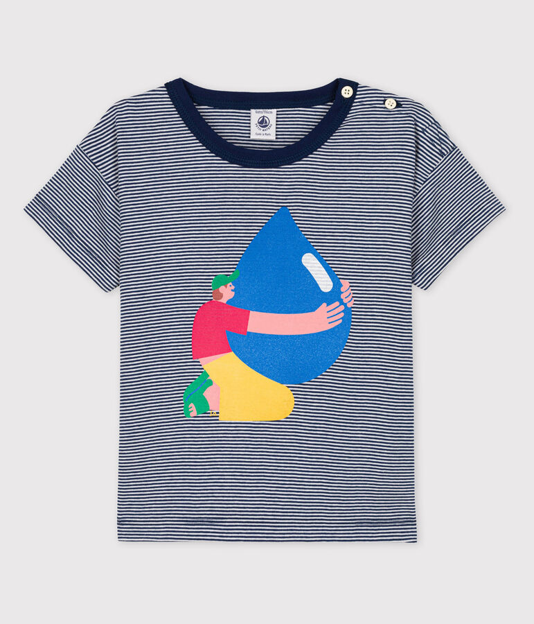 T-shirt jongen Petit Bateau x Water Family blauw/wit