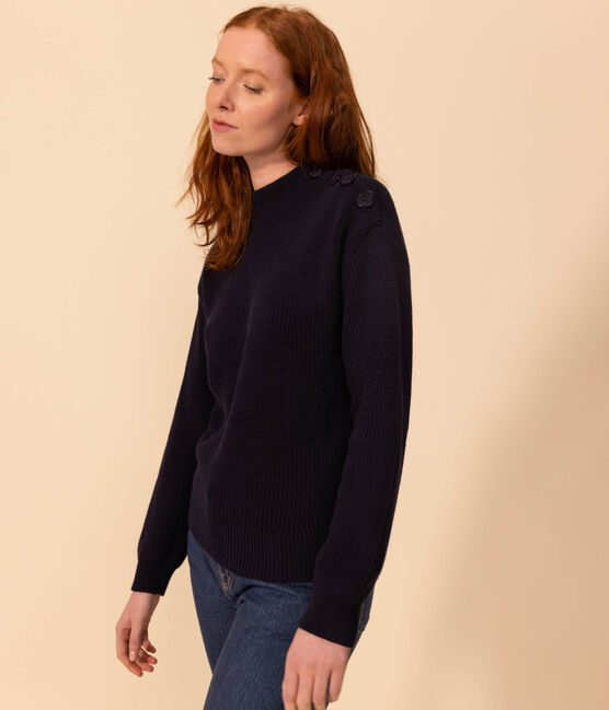 Katoenen trui in Engelse ribstof voor dames blauw SMOKING