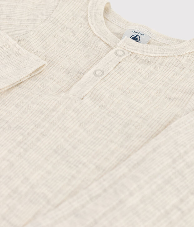 Body manches longues b&eacute;b&eacute; col tunisien en coton beige chin&eacute;