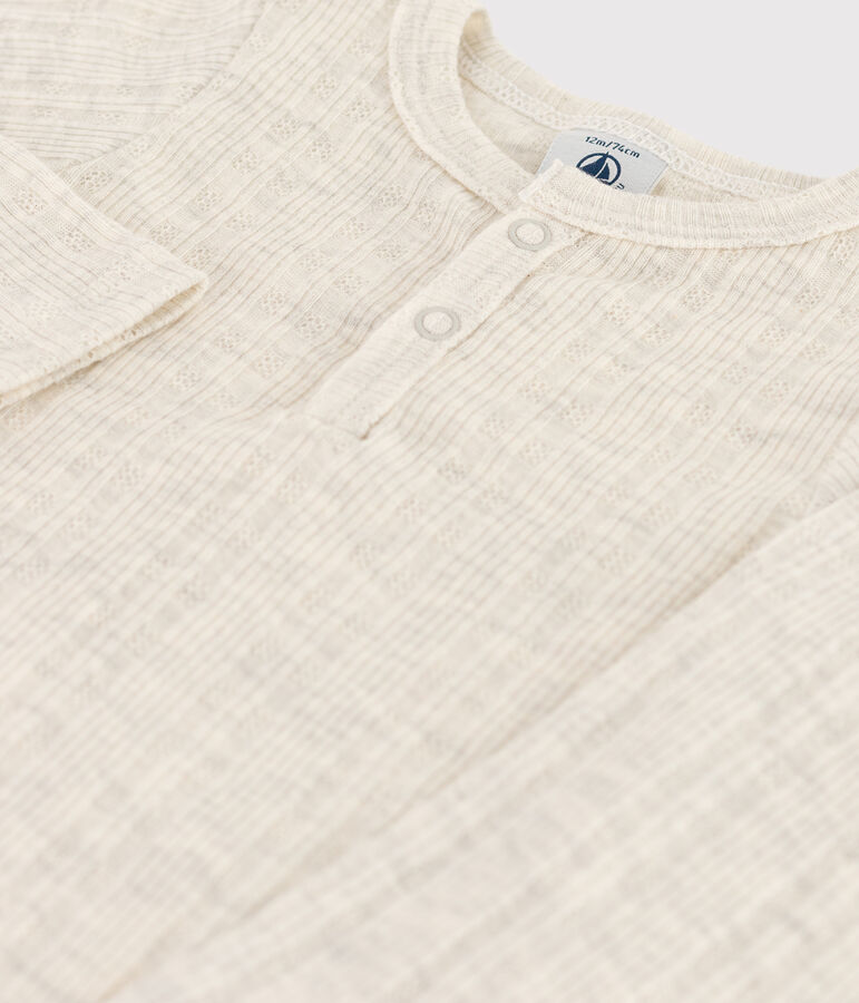 Katoenen body met lange mouwen en Tunesische hals voor baby's beige