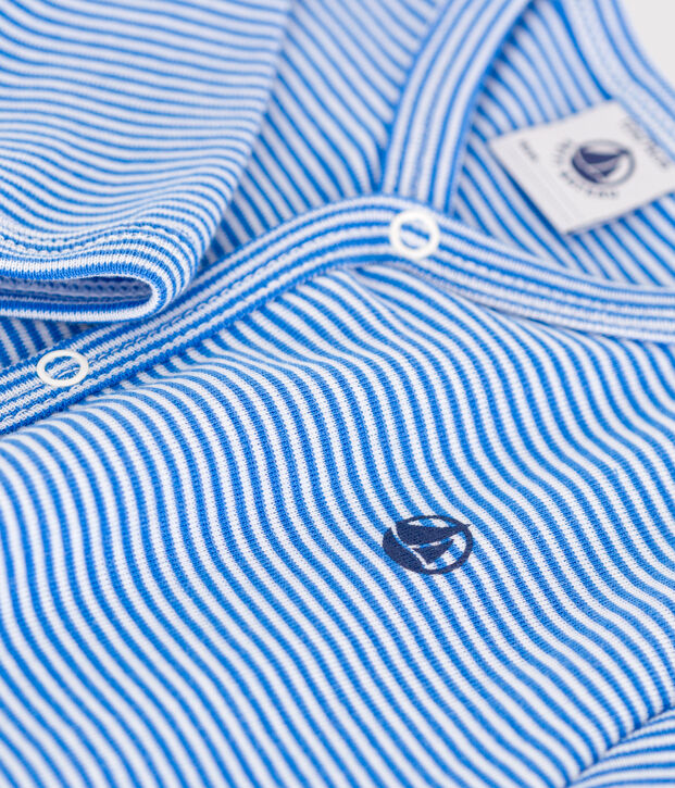 Pyjama b&eacute;b&eacute; en coton &agrave; rayures bleu/blanc