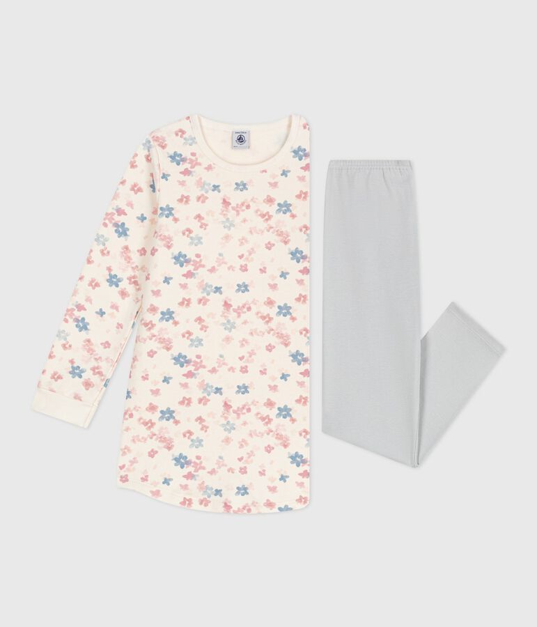 Chemise de nuit et legging enfant en molleton imprim&eacute; fleurs MILK/ MULTICO
