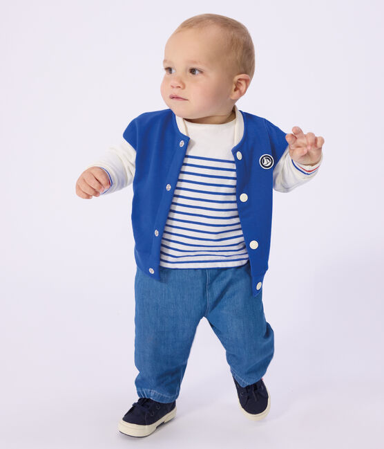 Veste teddy bébé en coton colorblock bleu PERSE/ MILK