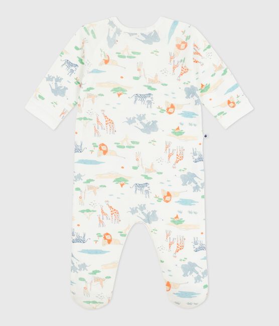 Katoenen babypyjama met rits en savanaprint wit MARSHMALLOW/wit MULTICO